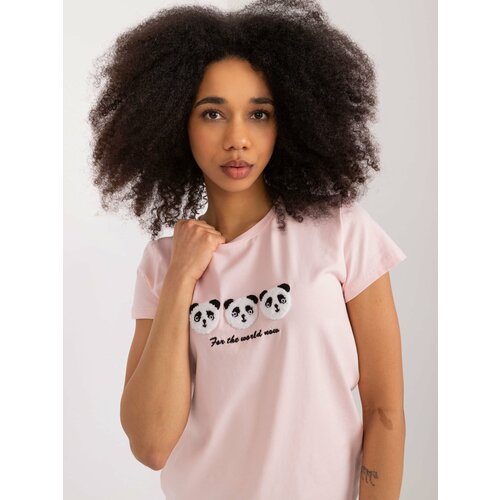 Fashion Hunters Light pink T-shirt with BASIC FEEL GOOD inscription Slike
