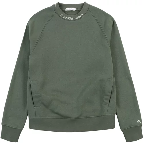Calvin Klein Jeans Sweater majica 'Instarsia' zelena / bijela