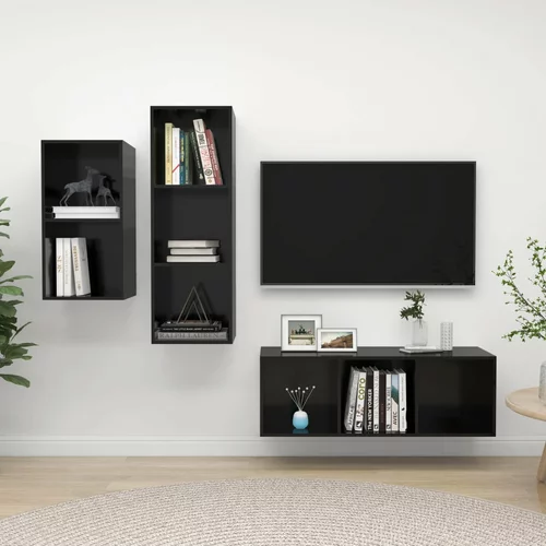 vidaXL Komplet TV omaric 3-delni visok sijaj črna iverna plošča, (20734468)