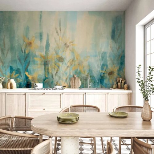  Foto tapeta - A touch of summer - floral motif with a meadow of flowers in blue tones 150x105 Cene