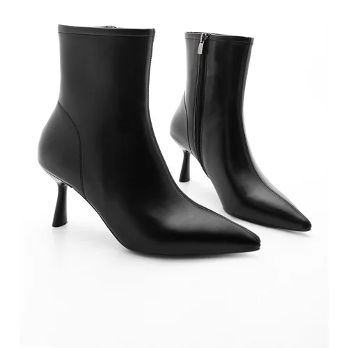 Marjin Women's Heeled Boots Pointed Toe Goblet Heels Casual Classic Boots Heel black.