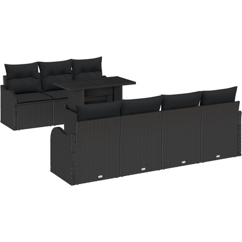 VidaXL set od 8 komada sofe za vrt s jastučićima crna poli ratan, 2-sjedna sofa za vrt s jastučićima crna poli ratan Slike