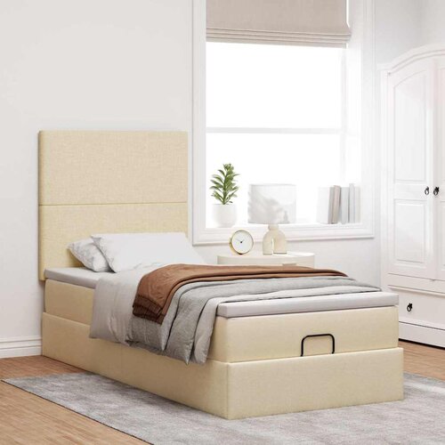 Otomanski okvir kreveta s madraca krem 100x200cm od tkanine Slike