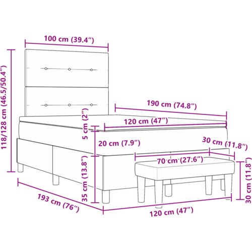  Krevet s Box Springom s madracem i klupom Tamnosivi 120x190 cm Bar&amp;scaron;un Slike