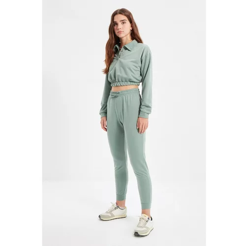 Trendyol Mint Button Detailed Polo Collar Knitted Bottom-Top Set