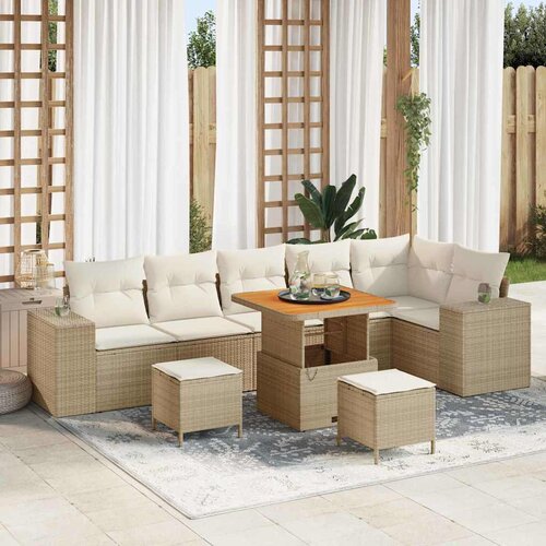 vidaXL Vrtna sedežna garnitura 9 pcs Bež, Kremasta 80 x 80 x 71 cm Cene