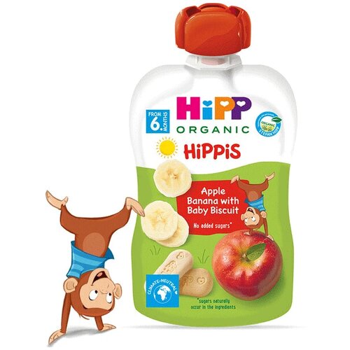 Hipp voćni pire jabuka, banane i dečiji keks, 100g Slike