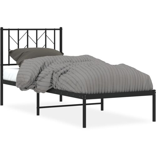 Maison Chic Kovinski Posteljni okvir - Enojna postelja - Postelja za odrasle z vzglavjem črn 75x190 cm, (21694794) Slike