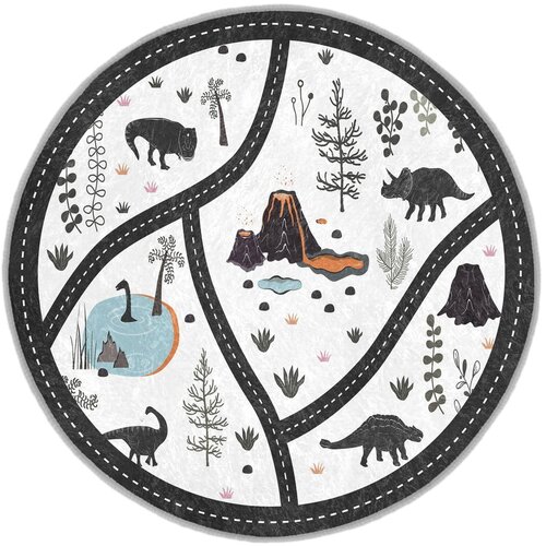 Mila Home Crno-bijeli perivi dječji tepih za igru &amp;oslash;120 cm Dino Park &amp;ndash; Slike