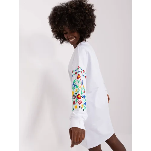 Fashion Hunters White sweatshirt dress with embroidery on sleeves by RUE PARIS