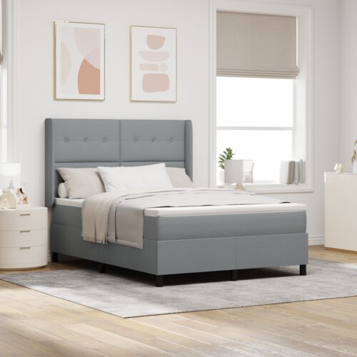 Box Spring Krevet s madracem i LED svijetlosive boje 140 x 190 cm tkanina Cene