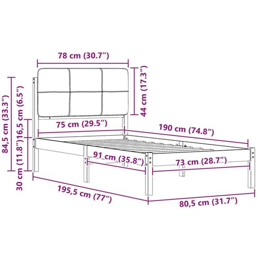  Krevetni okvir s tapiciranim uzglavljem Sivo-smeđa 75 x 190 cm Slike