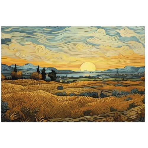  Plakat Impressionistic fields - painted golden landscape with fields of grain 42x29.7 Cene