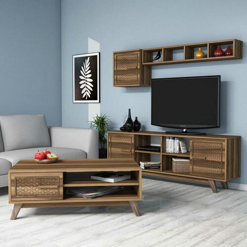 HANAH HOME ayla - Walnut Walnut Living Room Furniture Set Slike