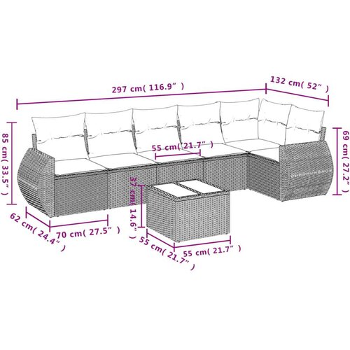 VidaXL 7-dijelni set vrtnih sofa od poliratana s jastucima bež Slike