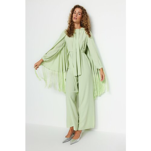 Trendyol Light Green Tasseled Cape-Jumpsuit Evening Wear Suit Slike
