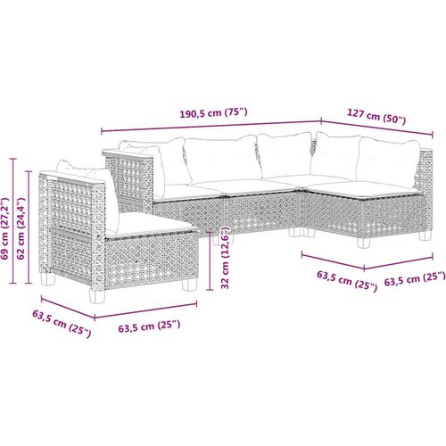 VidaXL 5-dijelni vrtni set sofa s jastucima bež od poliratana Slike