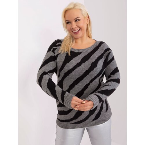 Fashion Hunters Grey women&amp;#039;s oversized sweater with animal print Slike