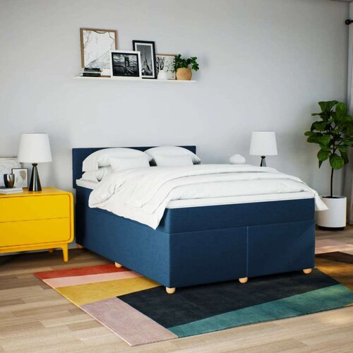 VidaXL Krevet s oprugama i madracem plavi 160x200 cm od tkanine Slike