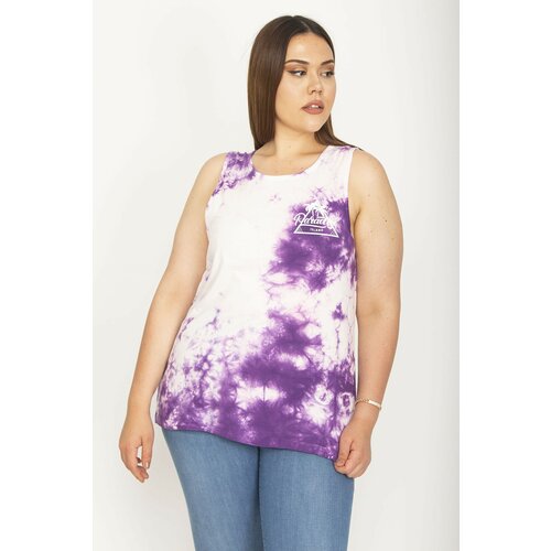 Şans Women's Plus Size Purple Cotton Fabric Tie-dye Printed Blouse Slike