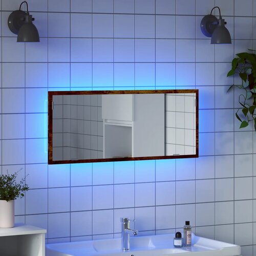 VidaXL LED kupaonsko ogledalo dimljeni hrast 100x8,5x37 cm Slike