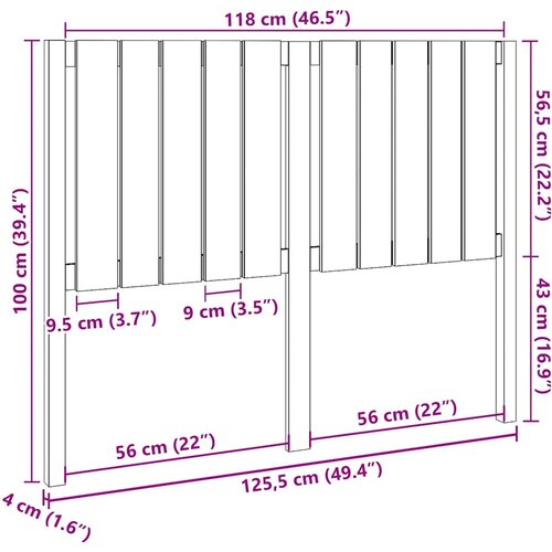  Uzglavlje za krevet crni 125,5 x 4 x 100 cm od masivne borovine Slike