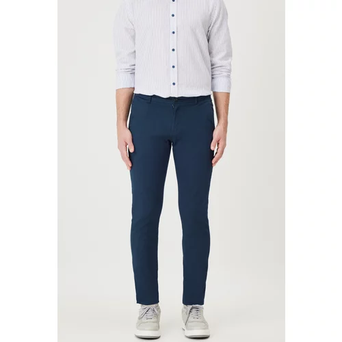 AC&Co / Altınyıldız Classics Men's Navy Blue Canvas Slim Fit Slim Fit Side Pocket Flexible Chino Trousers