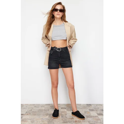 Trendyol Black Folded Cuff Denim Shorts & Bermuda