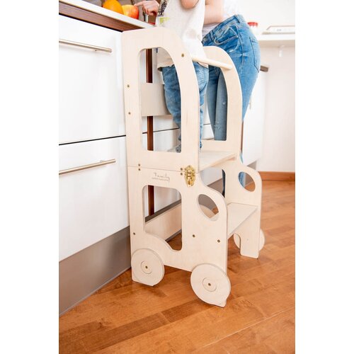 ToddlerInFamily 2v1 MONTESSORI STOLEK POMAGALEK-MOTIV AVTO (NATUR) Slike