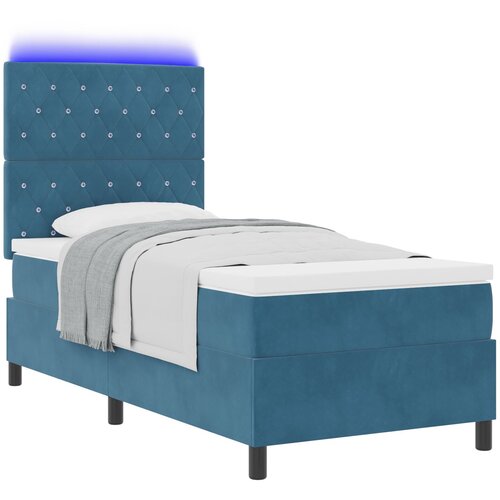 vidaXL Box Spring postelja z vzmetnico in LED temno modra 100x200 cm žamet Cene
