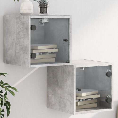 VidaXL Nočna omarica s steklenimi vrati 2 kosa beton. siva 35x37x35 cm Slike