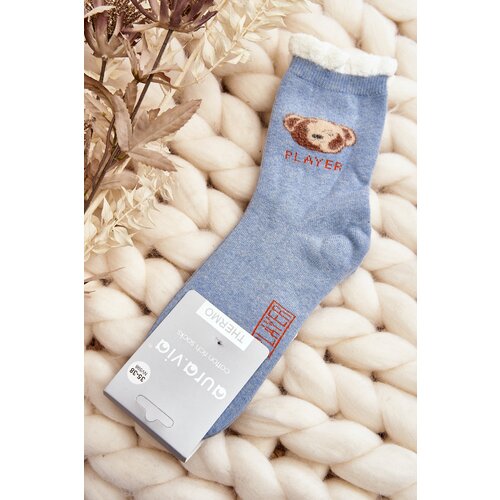 Kesi Thick cotton socks with a blue teddy bear Cene