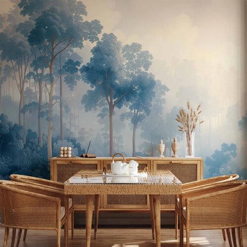  Foto tapeta - Landscape with Trees in Illustrative Style Fairy-Tale Blue Forest 400x280 Vodootporna Cijene
