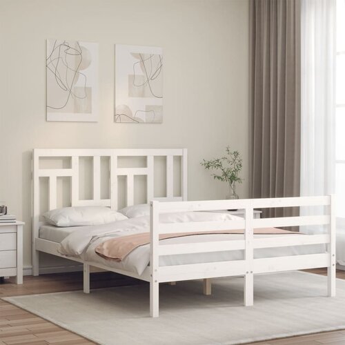 VidaXL Okvir kreveta s uzglavljem bijeli 120 x 200 cm od masivnog drva Slike