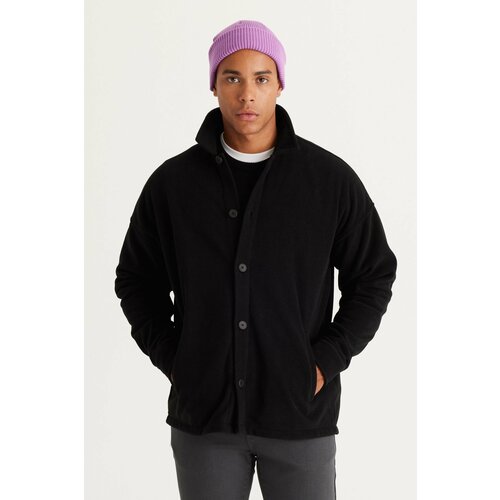 AC&Co / Altınyıldız Classics Men's Black Oversized Loose Fit Classic Collar Anti-Pilling Winter Comfortable Fleece Shirt. Slike