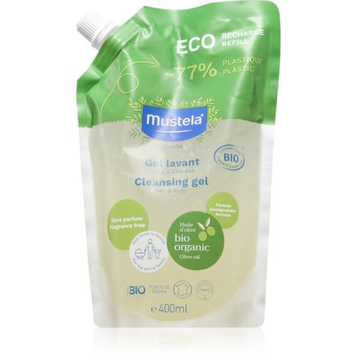 Mustela® BIO gel za umivanje za telo in lase za otroke od rojstva nadomestno polnilo 400 ml Cene