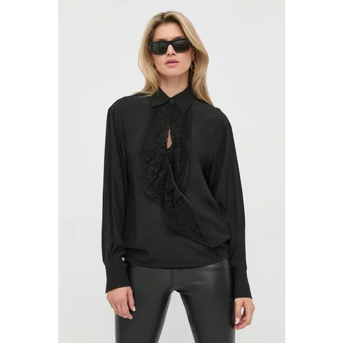Victoria Beckham Svilena košulja za žene, boja: crna, relaxed, s klasičnim ovratnikom