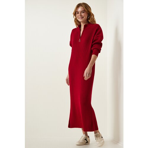 Women's Red Ribbed Oversize Knitwear Dress Slike