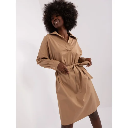 Fashion Hunters Camel midi dress with collar ZULUNA