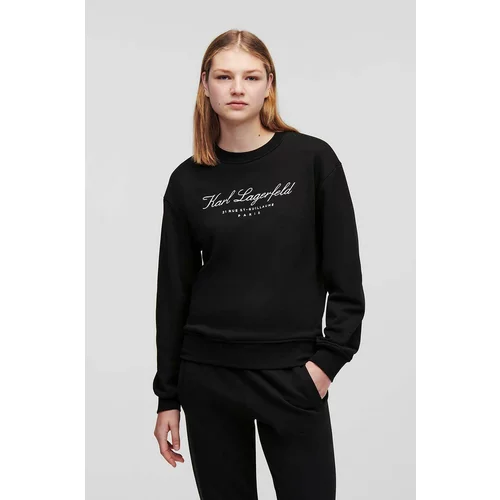 Karl Lagerfeld Bombažen pulover ženska, črna barva