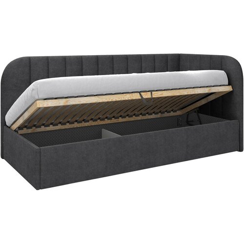 MID.YOU OBLAZINJENA POSTELJA 90 cm x 200 cm , les, tekstil, leseni material temno siva Slike