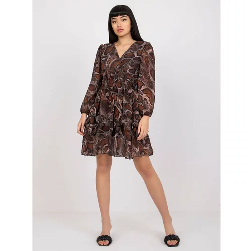 Fashion Hunters Brown dress with prints by Adelina OCH BELLA