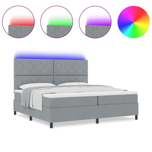  Krevet s kutijom s madracem &amp;amp;amp LED svjetlom Siva 200x200 cm Tkanina Slike