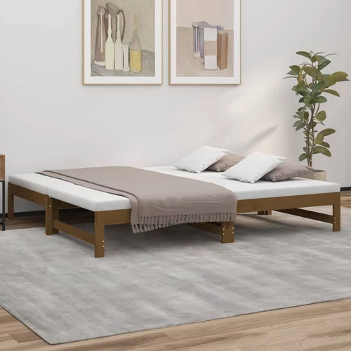 vidaXL Izvlečna dnevna postelja medeno rjava 2x(75x190) cm borovina