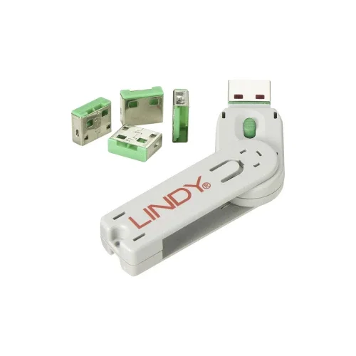 Lindy brava USB priključka (4 komada) s ključem: ZELENI USB-portblocker zelena USB-Lock + Key