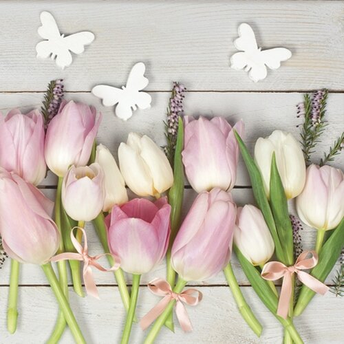  Salveta za dekupaž White Pink Tulips on Wood - 1 kom Cene