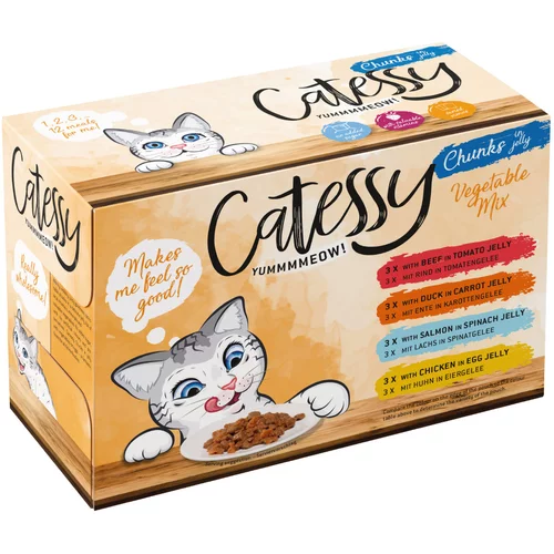 Catessy Mix pakiranje komadići u želeu s raznim povrćem - 12 x 100 g s 4 različite vrste