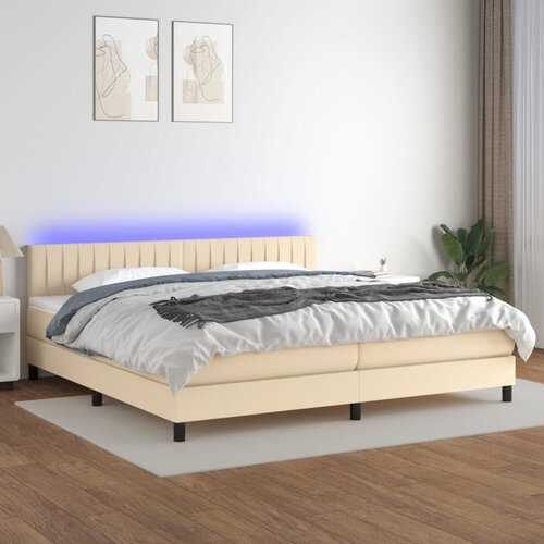 VidaXL Krevet box spring s madracem LED krem 200x200 cm od tkanine Slike