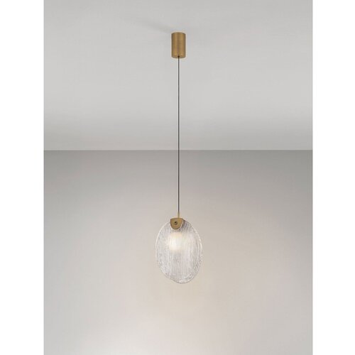 Nova Luce Medeninasta jeklena LED viseča svetilka s steklenim senčilom Shelina &amp;ndash; Slike