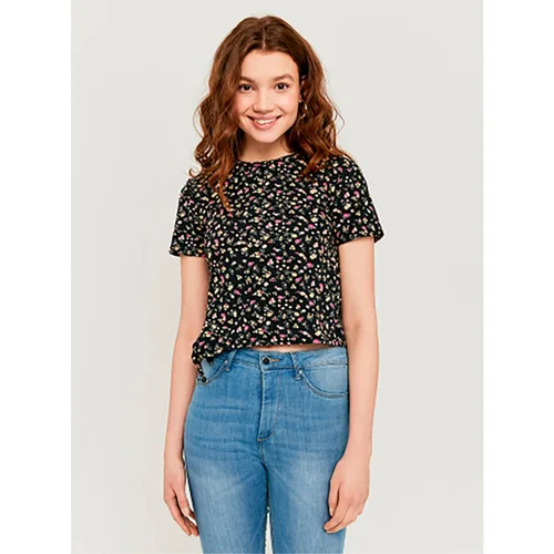 TALLY WEiJL Black Floral Short T-Shirt T-Shirt - Women